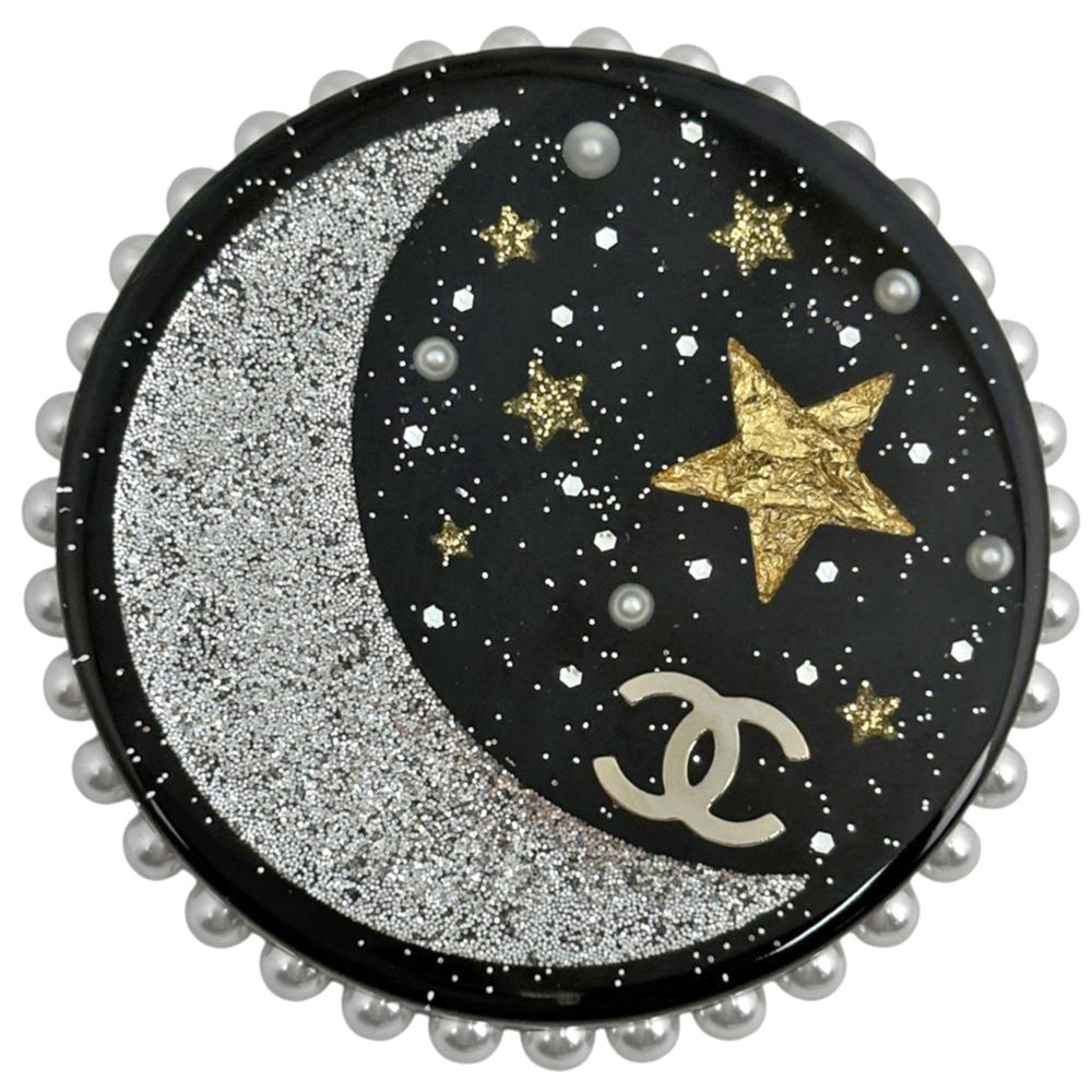 CHANEL Silver Pearl Logo Brooch